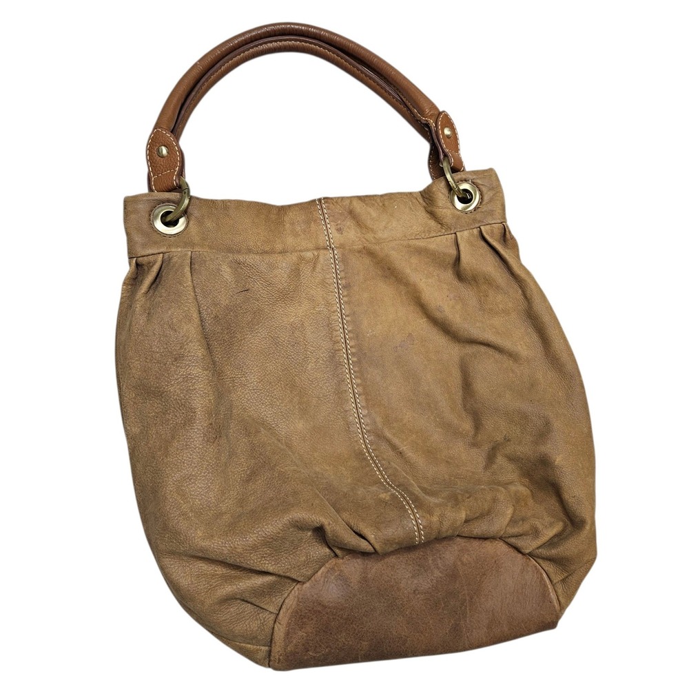 Coldwater Creek Genuine Leather Hobo Shoulder Bag Distressed Tan Brown